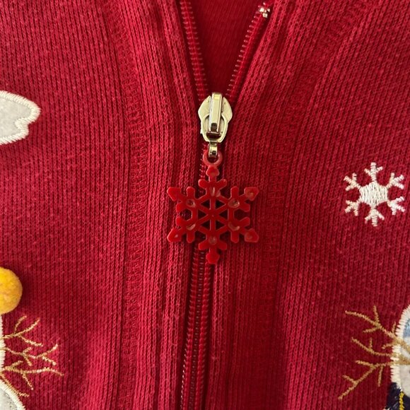 Vintage 80s Christmas CAT Full Zip Embroidered Sweater Size Petite Large Snowman - Picture 8 of 12